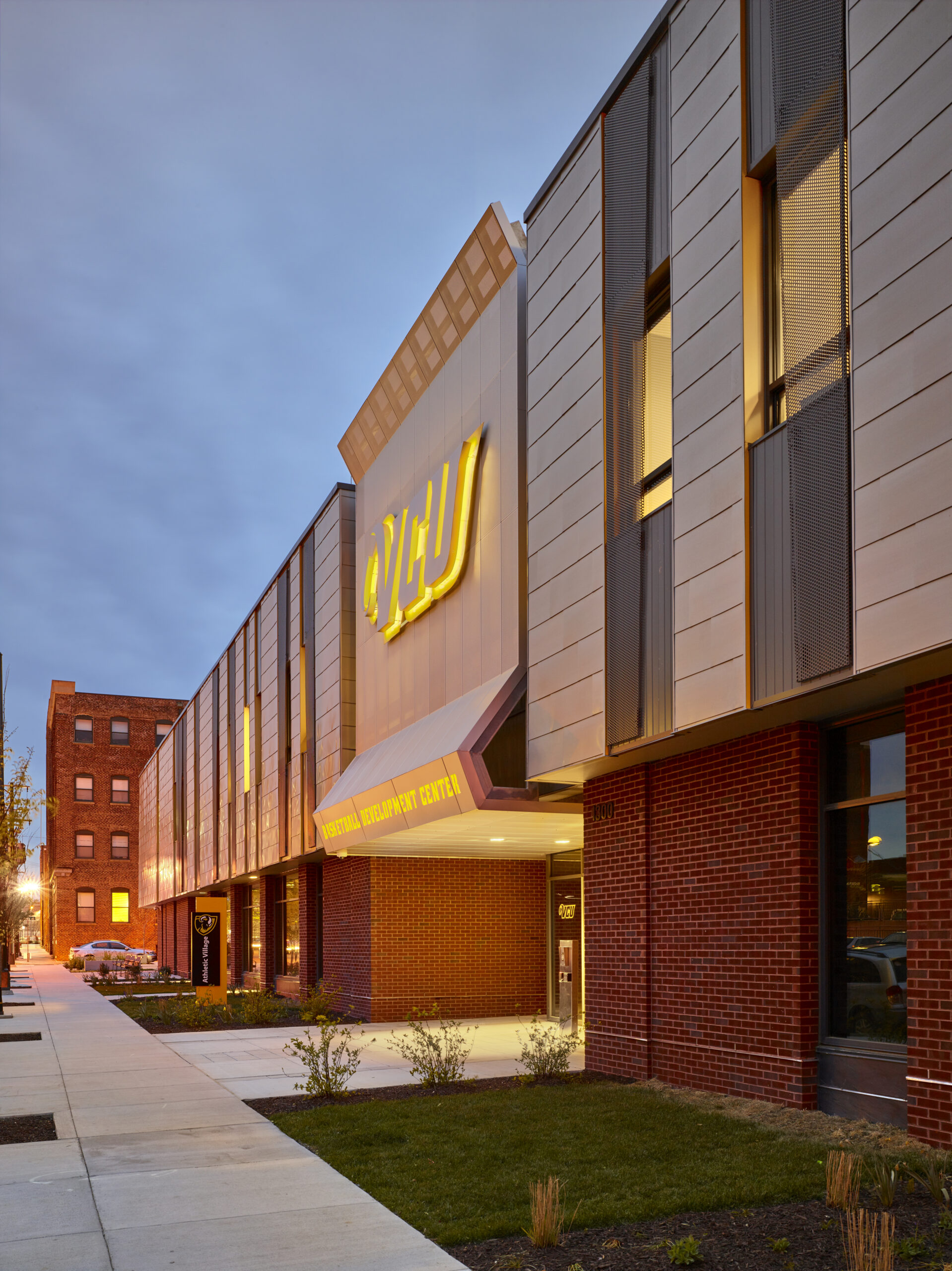 Basketball Development Center Exterior lit signage
