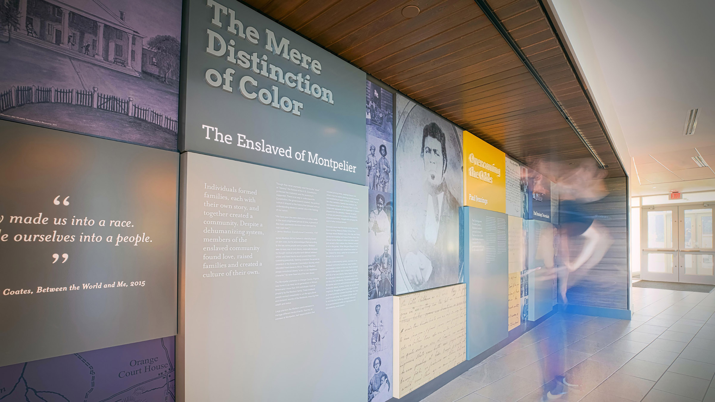 Exhibit at Jennings Residence Hall about Paul Jennings and the enslaved people of Montpelier