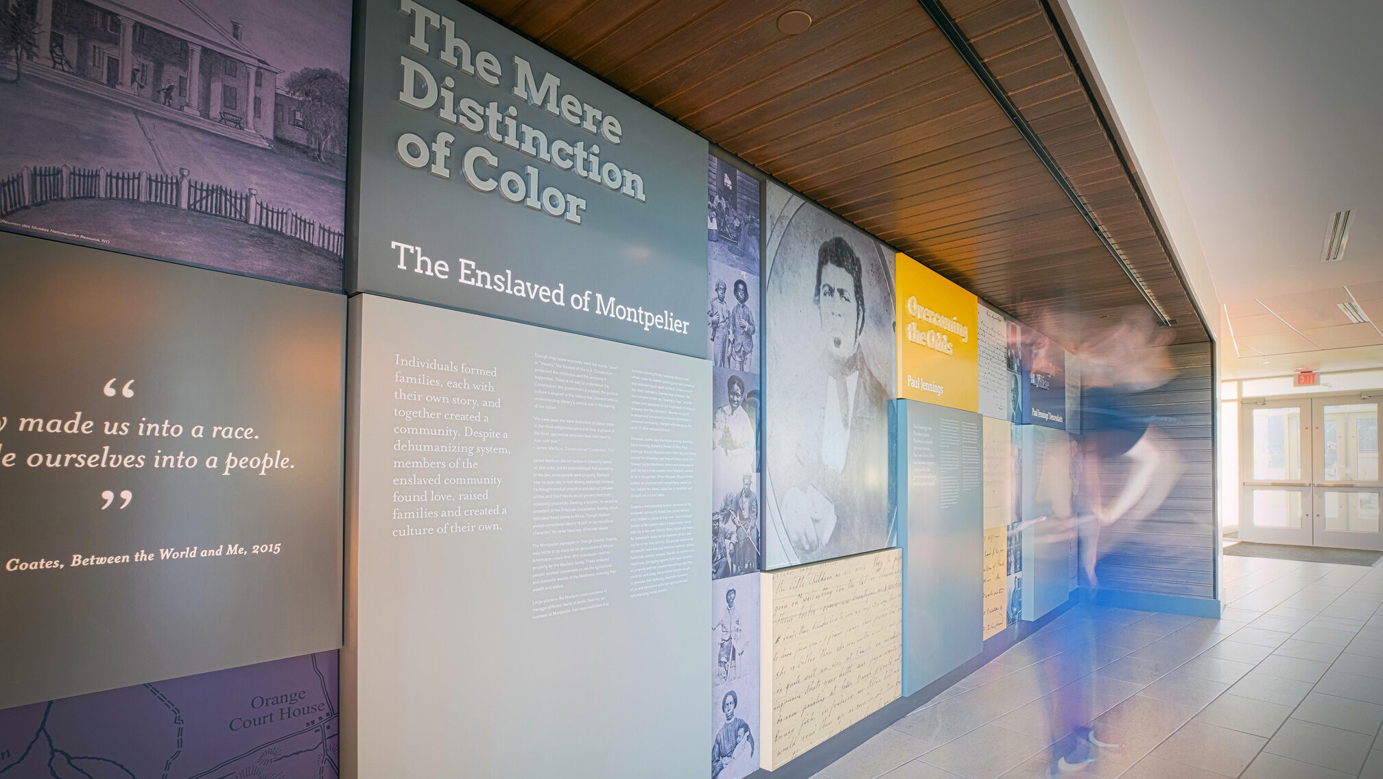 Exhibit at Jennings Residence Hall about Paul Jennings and the enslaved people of Montpelier
