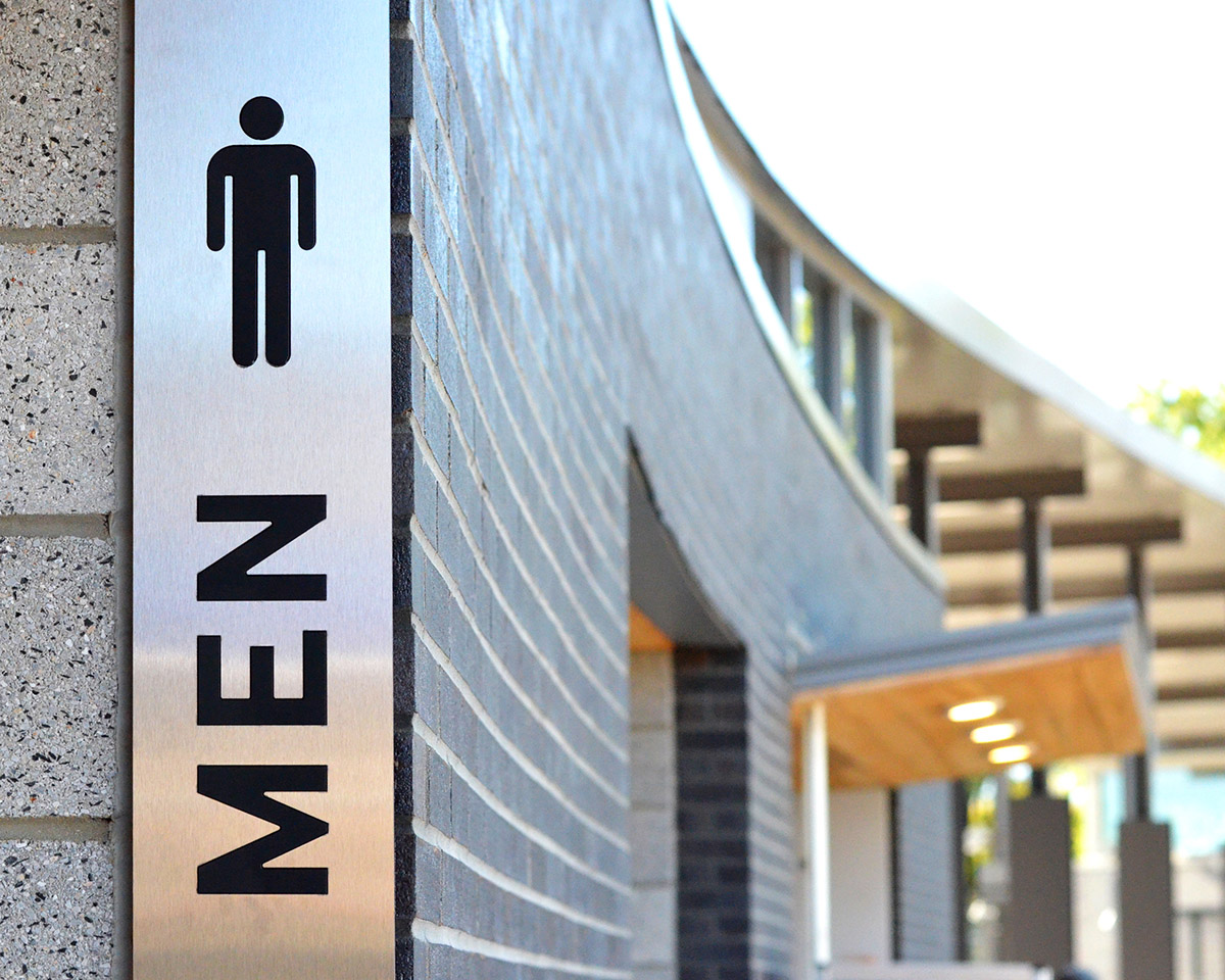 Men's restroom sign at Lynchburg City Stadium