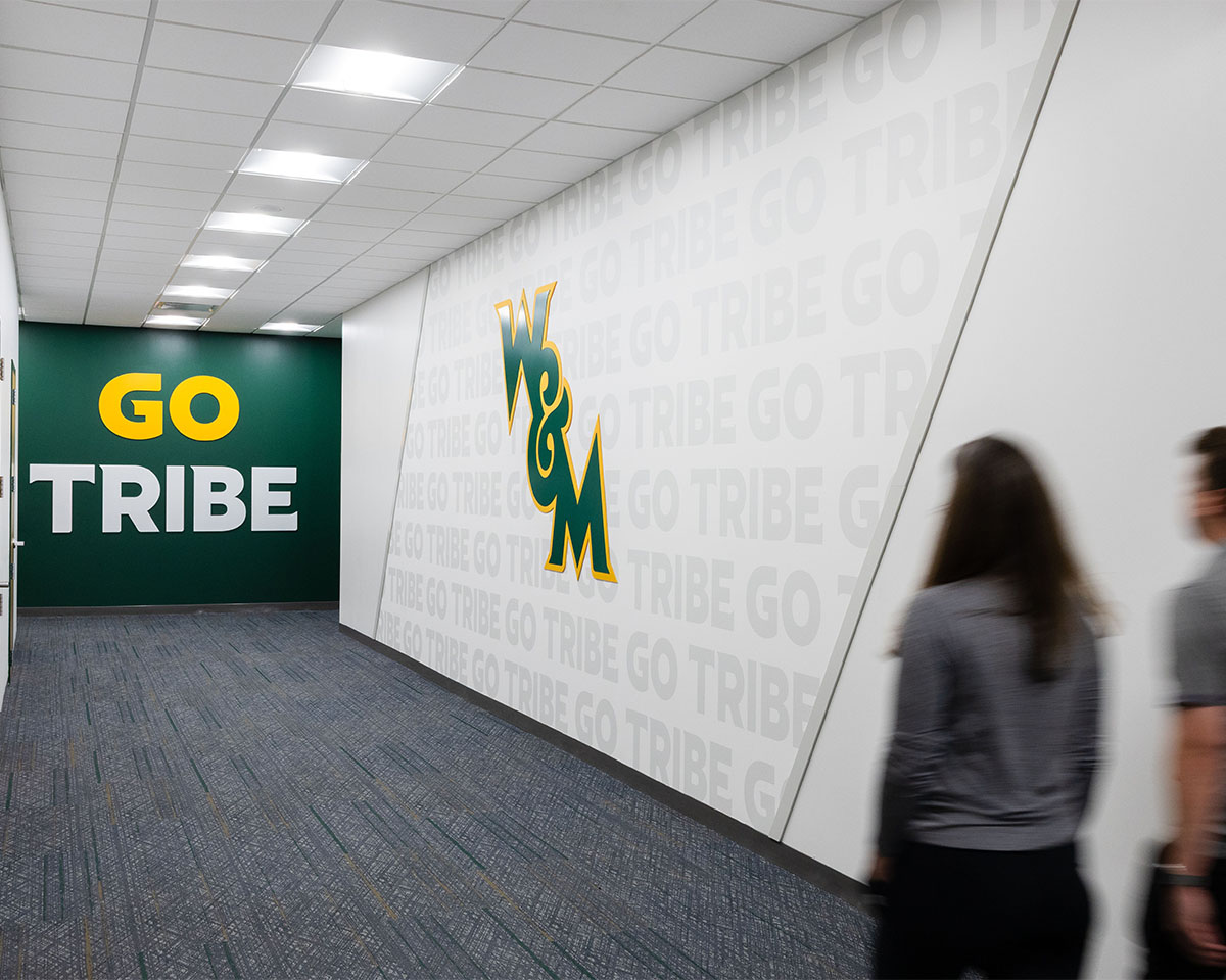 Go Tribe and W&M wall graphics at Kaplan Arena & The Mack