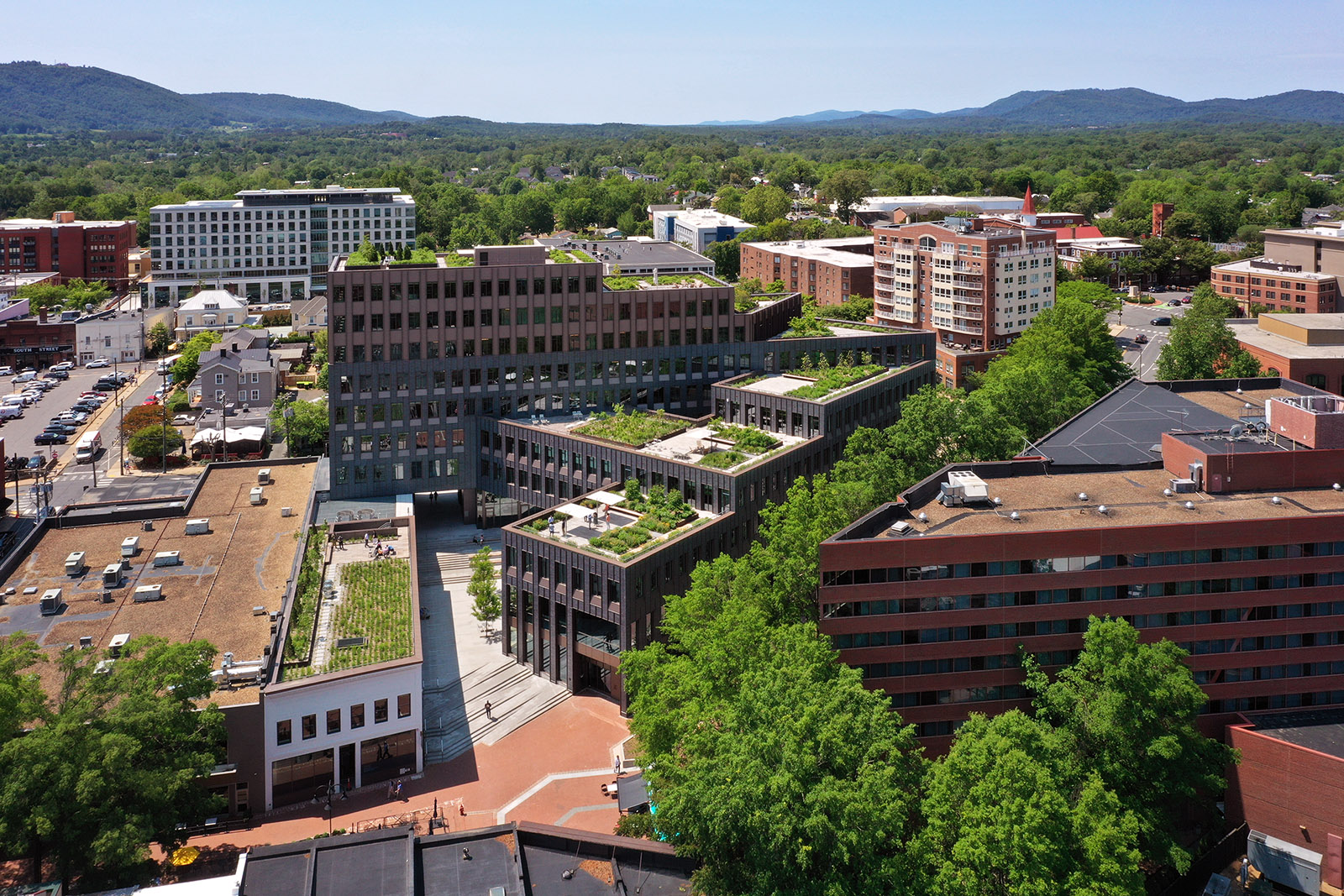 Arial photo of the CODE building in Charlottesville, VA