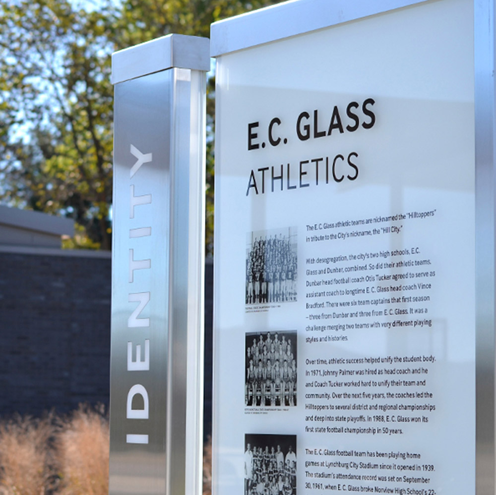 Outdoor glass signage at Lynchburg City Stadium