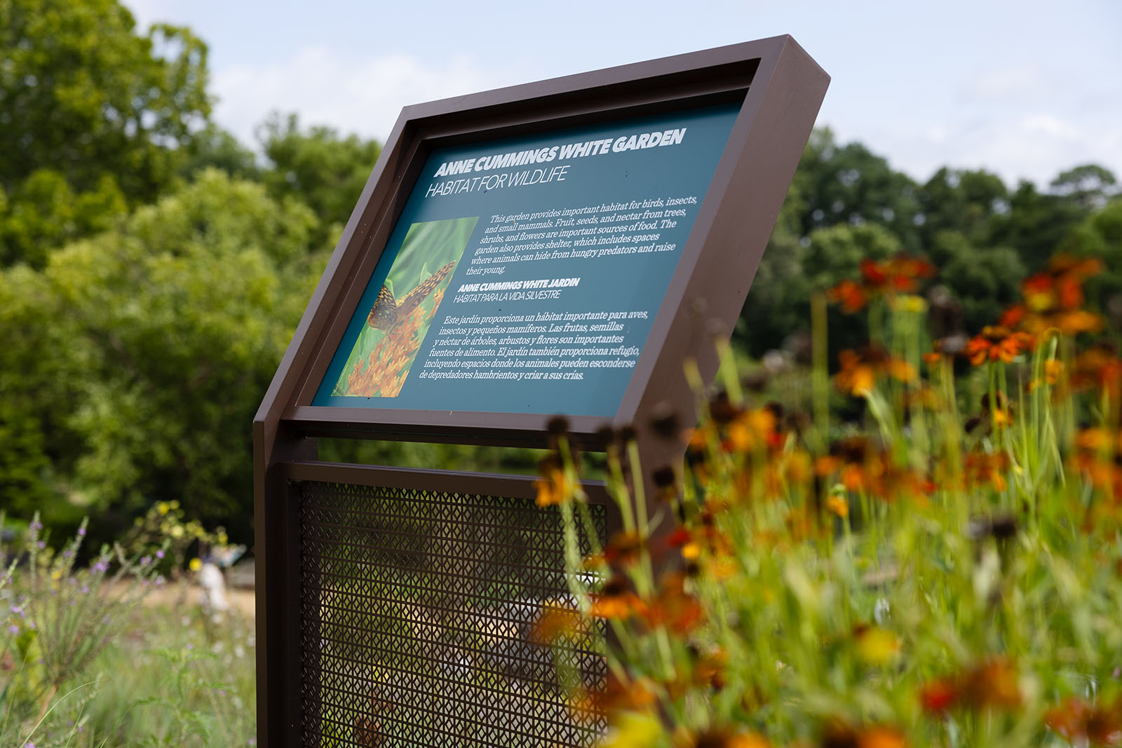 Outdoor informational sign at Lewis Ginter Botanical Garden