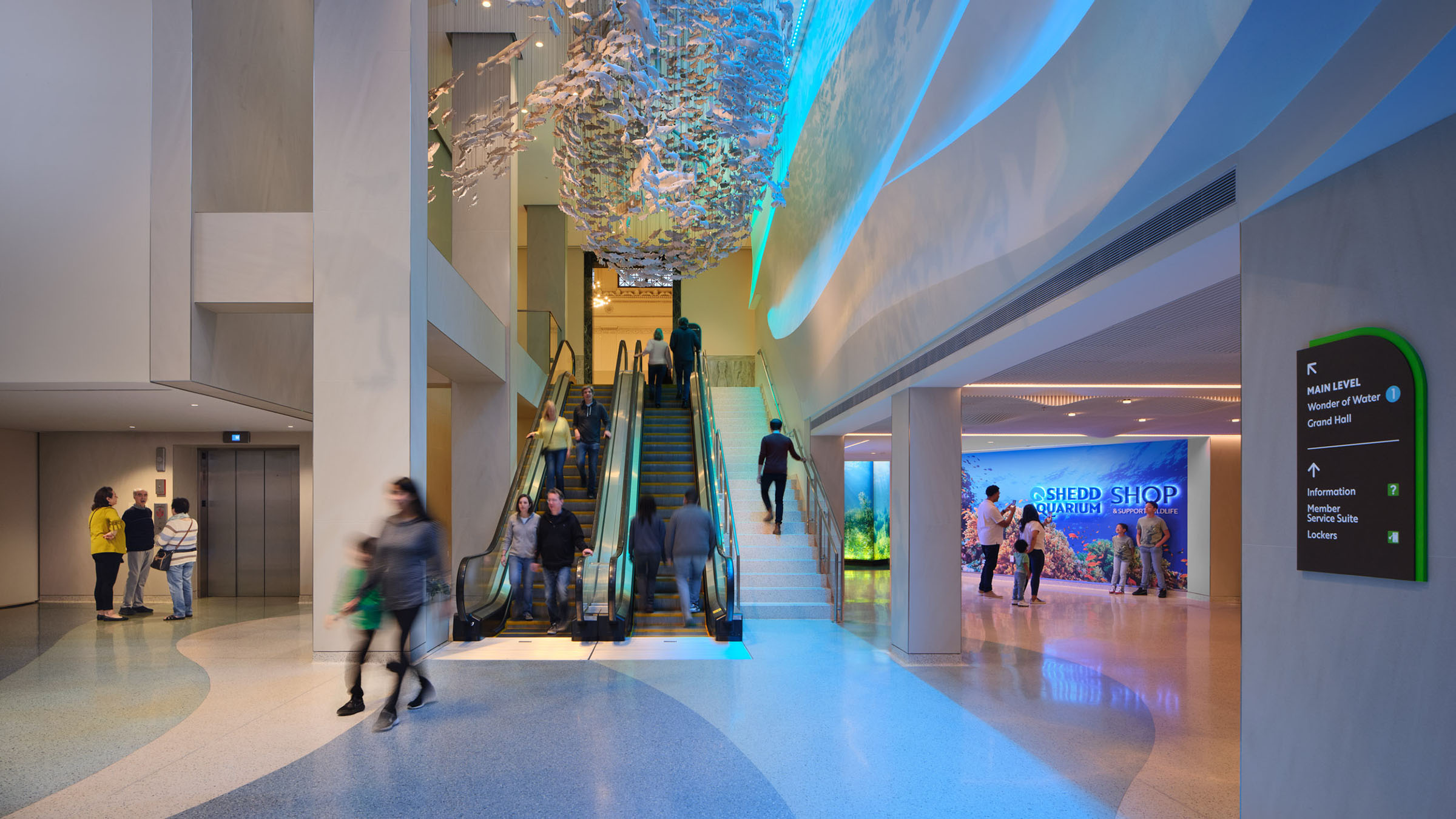 Shedd Aquarium Entrance with wayfinding signage to the right